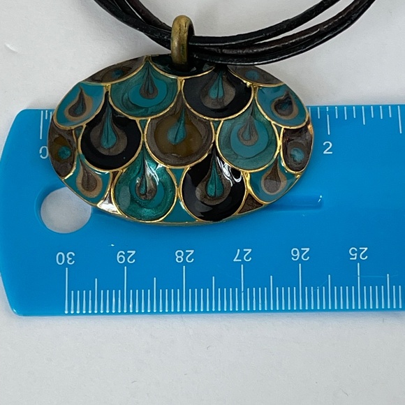 Chico's Pendant Necklace Peacock Blue Green Black Multi Strand Cord - Picture 8 of 8